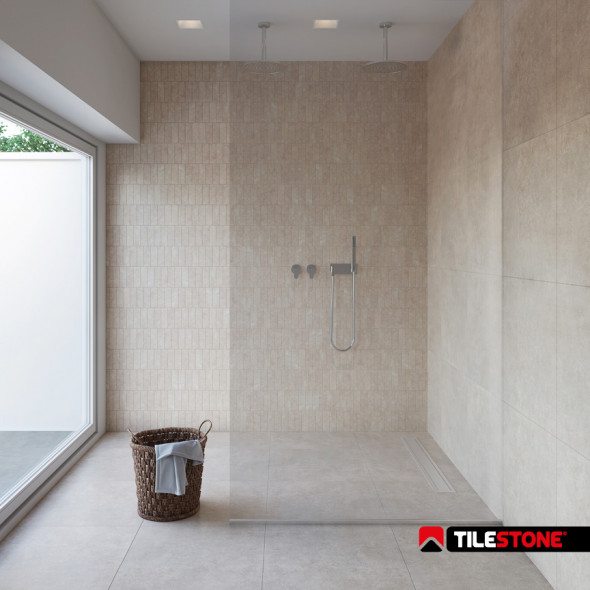 Ceramic floor tiles, floortiles, concrete look, natural stone look, beige, light grey, Impermo, modern & minimalist